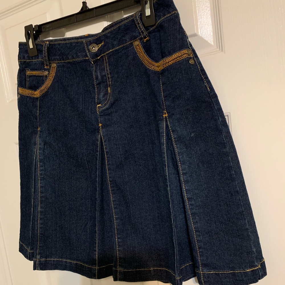 CATO Pleated Jean Skirt, Size: 8